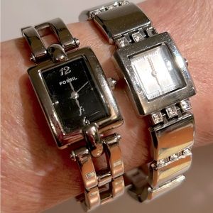 Tank Watches. 2 beautiful silver bracelet watches. FOSSIL and DKNY.FAST …